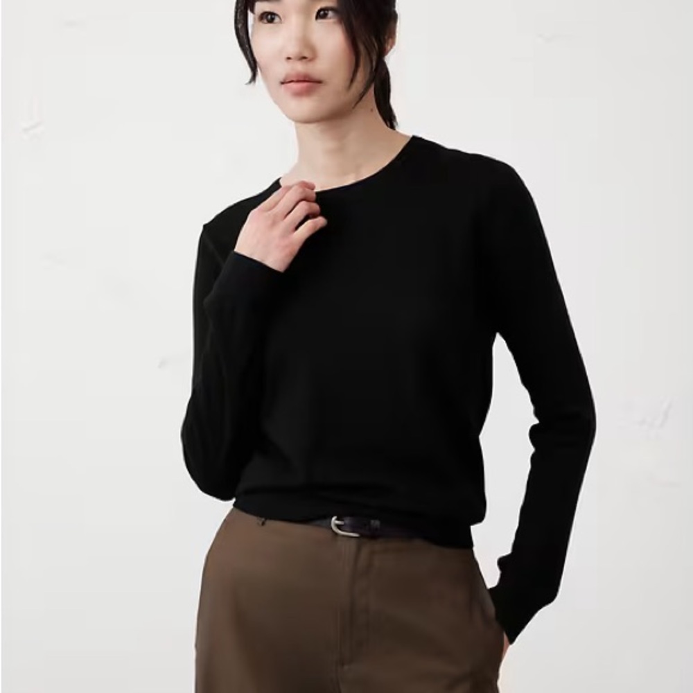 Banana Republic Classic Black Merino Crewneck Knit Sweater
